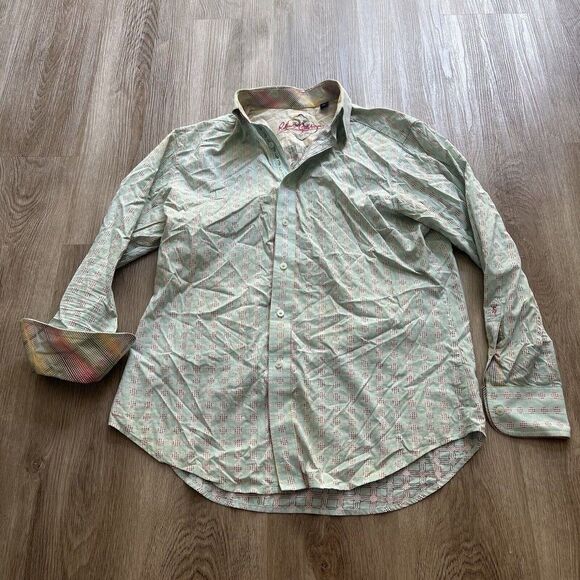 Robert Graham Shirt Men Small Blue Red Long Sleeve Button Down Cross Church - Picture 1 of 12